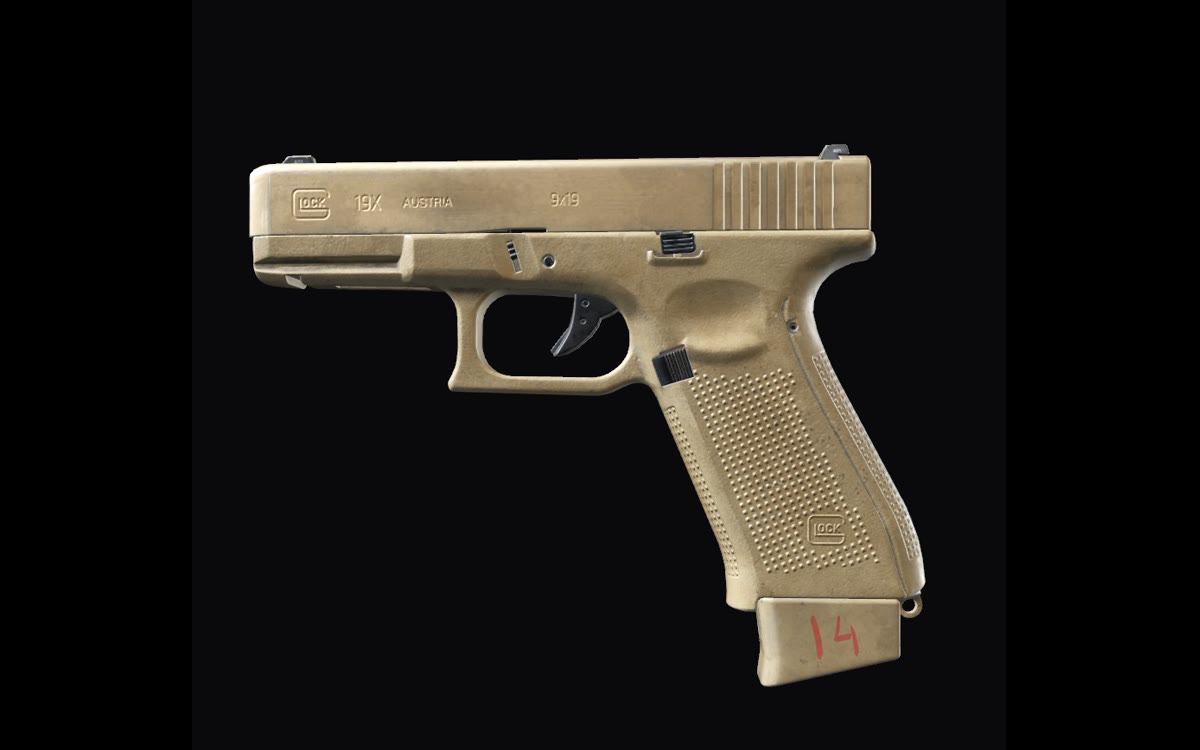 Glock 19X, Coyote configured on the Gear Guy bench