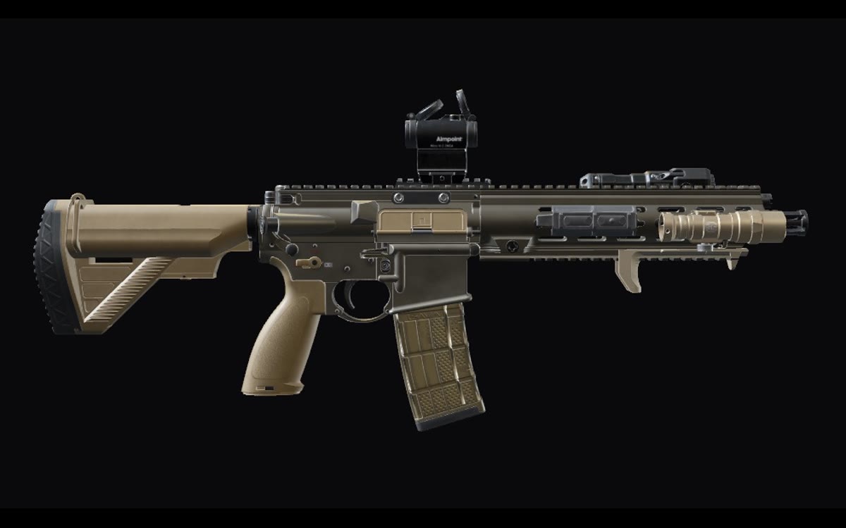 HK416 SBR configured on the Gear Guy bench